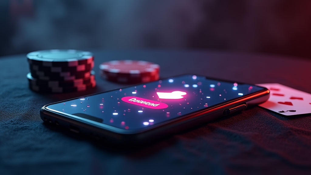 Телефон Android на столе в казино показывает экран загрузки мобильного приложения