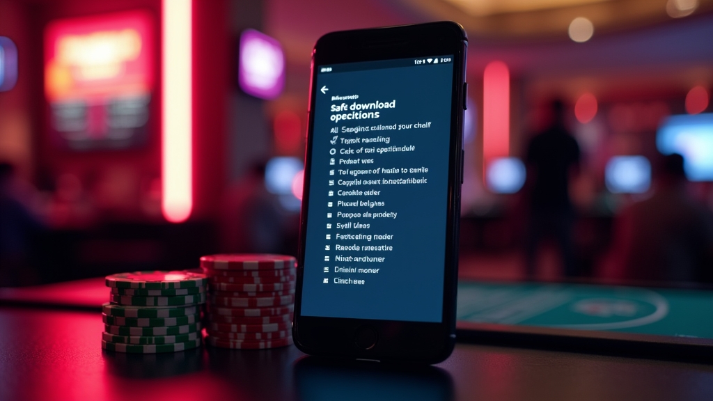 Телефон Android с чек-листом безопасной загрузки приложения в казино